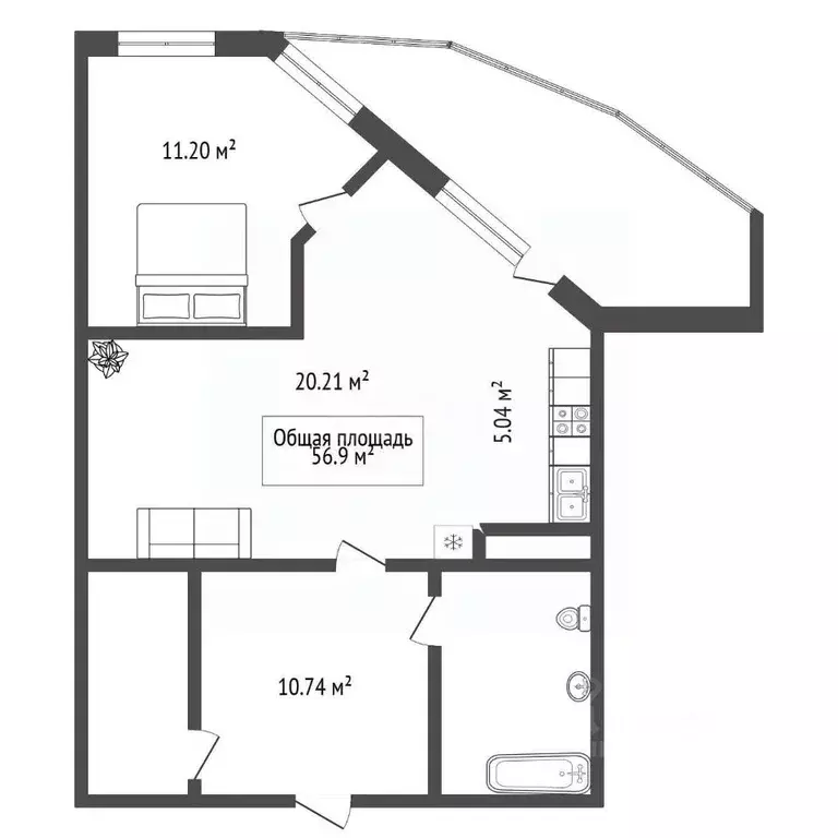 2-к кв. Новосибирская область, Новосибирск ул. Лескова, 25 (57.8 м) - Фото 1