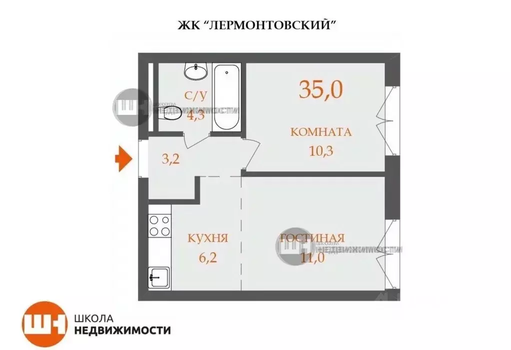 1-к кв. Санкт-Петербург Лермонтовский 54 жилой комплекс (35.0 м) - Фото 1