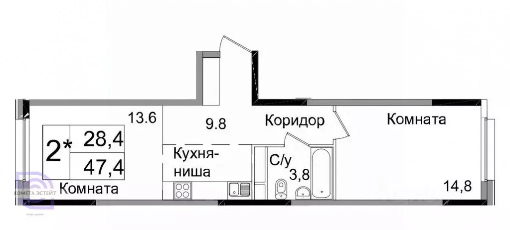 2-к кв. Москва Тагильская ул., 4В (47.0 м) - Фото 1