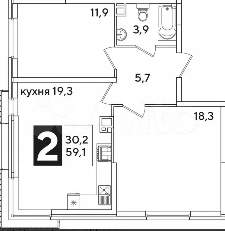 2-к. квартира, 60 м, 16/16 эт. - Фото 1