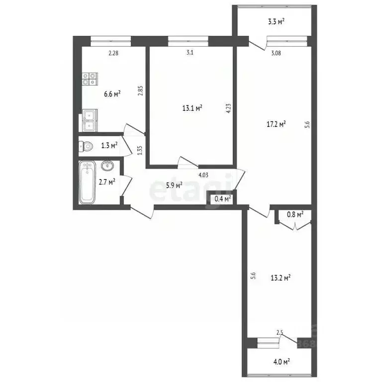 3-к кв. Хабаровский край, Комсомольск-на-Амуре просп. Победы, 39 (61.2 ... - Фото 2