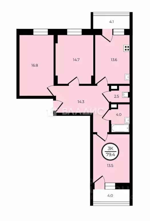 3-к кв. Владимирская область, Владимир ул. Нижняя Дуброва, 47к1 (79.4 ... - Фото 2