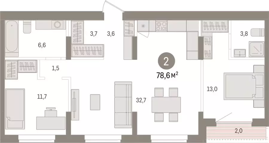 2-комнатная квартира: Новосибирск, улица Аэропорт (78.64 м) - Фото 1