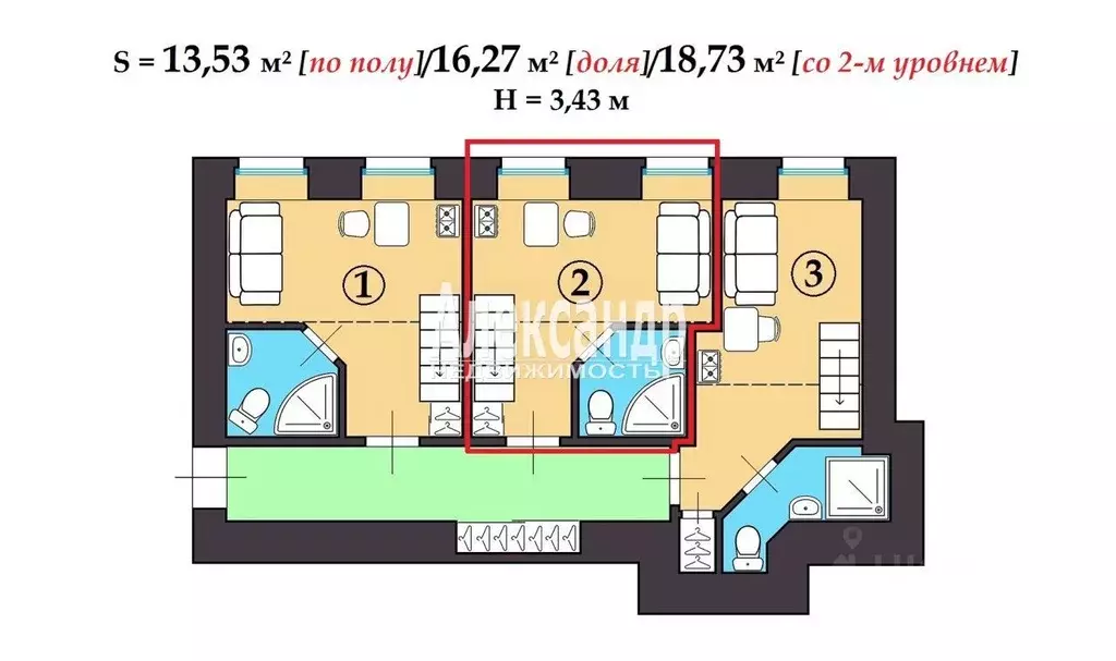 Студия Санкт-Петербург Манежный пер., 15-17 (16.27 м) - Фото 1