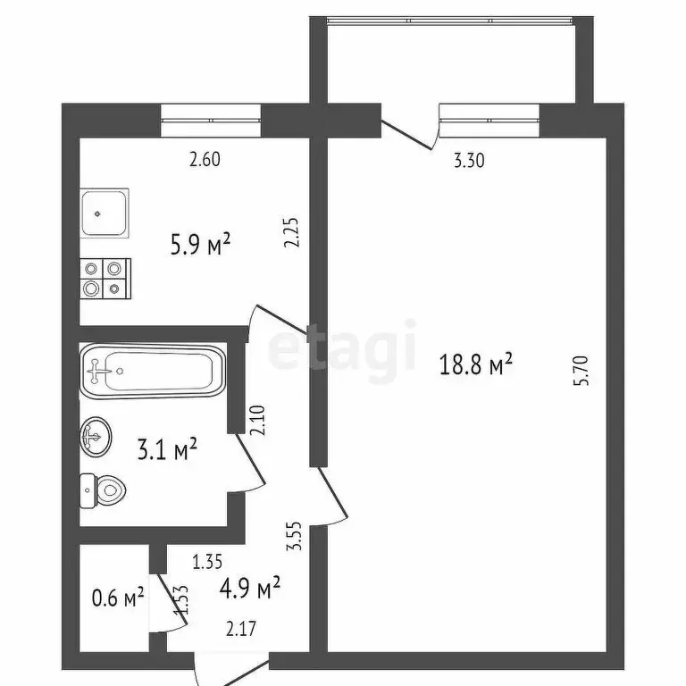 1-комнатная квартира: Ишим, улица Рокоссовского, 15А (31.5 м) - Фото 1