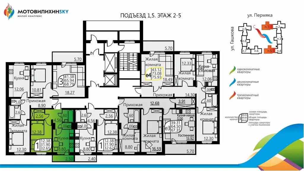 1-комнатная квартира: Пермь, улица Гашкова, 51 (31.3 м) - Фото 1