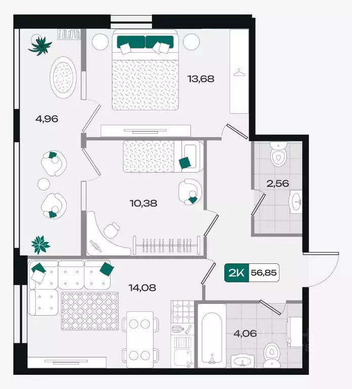 2-к кв. Краснодарский край, Краснодар Народные Кварталы жилой комплекс ... - Фото 1