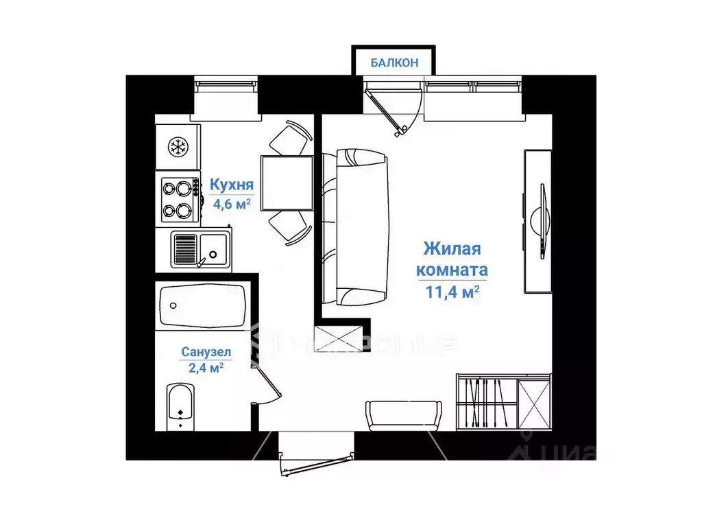 1-к кв. Кировская область, Кирово-Чепецк ул. Ленина, 53 (20.8 м) - Фото 2