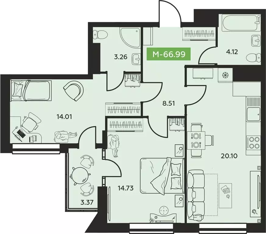 3-комнатная квартира: Иваново, проспект Ленина, 55В (66.99 м) - Фото 1