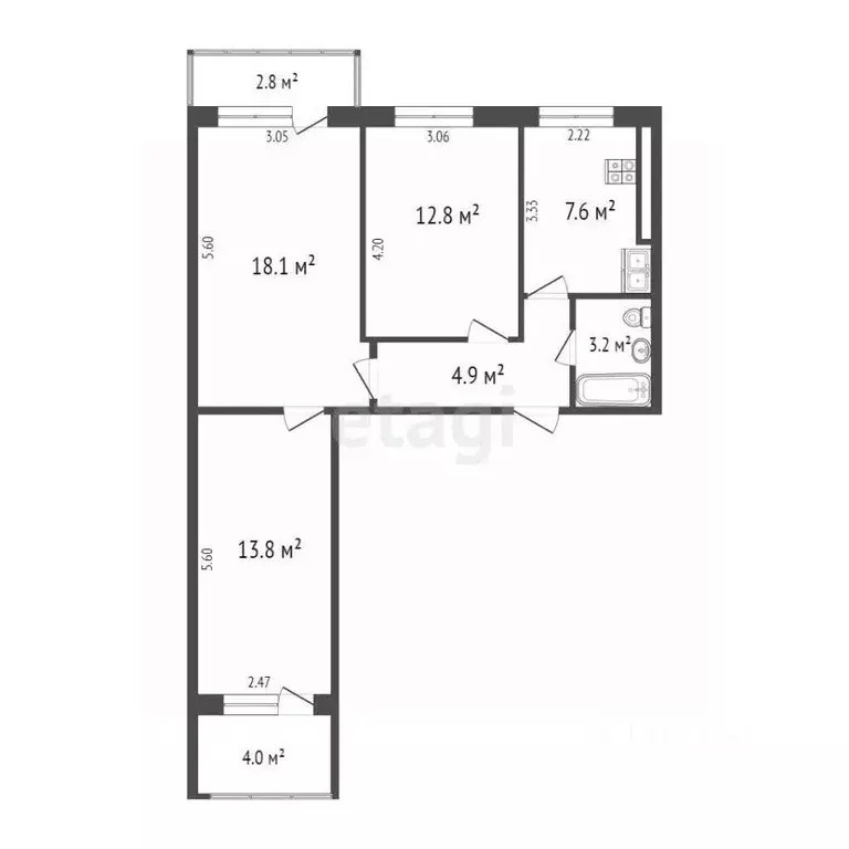 3-к кв. Самарская область, Самара Владимирская ул., 44 (60.4 м) - Фото 2