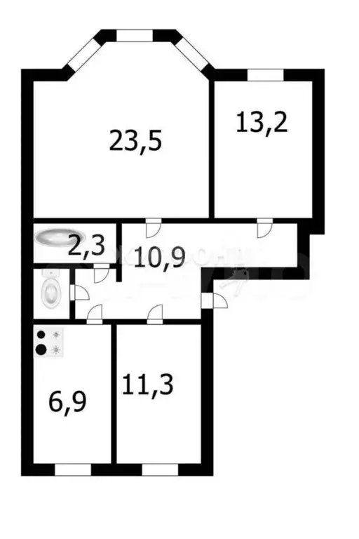 3-к. квартира, 69,4 м, 2/2 эт. - Фото 0