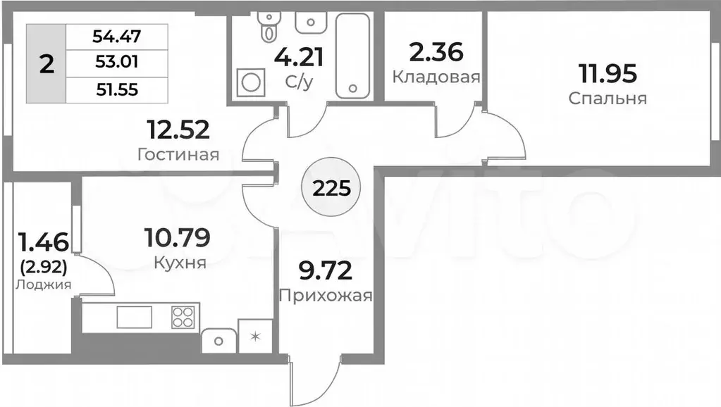 2-к. квартира, 53 м, 2/10 эт. - Фото 1
