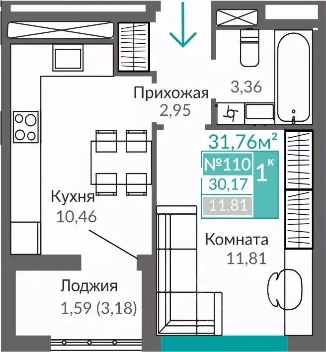 1-к кв. Крым, Симферополь Крымская роза мкр,  (30.17 м) - Фото 0