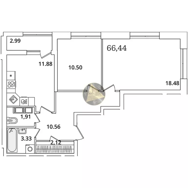 2-к кв. Санкт-Петербург просп. Маршала Блюхера, 3к2 (66.44 м) - Фото 2