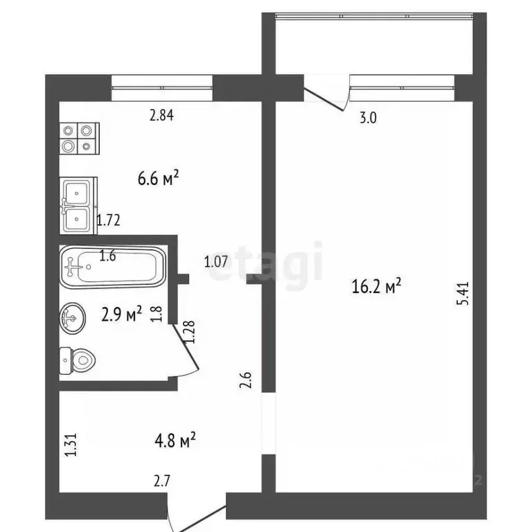 1-к кв. Кемеровская область, Яшкино пгт ул. Ленинская, 46 (31.0 м) - Фото 1