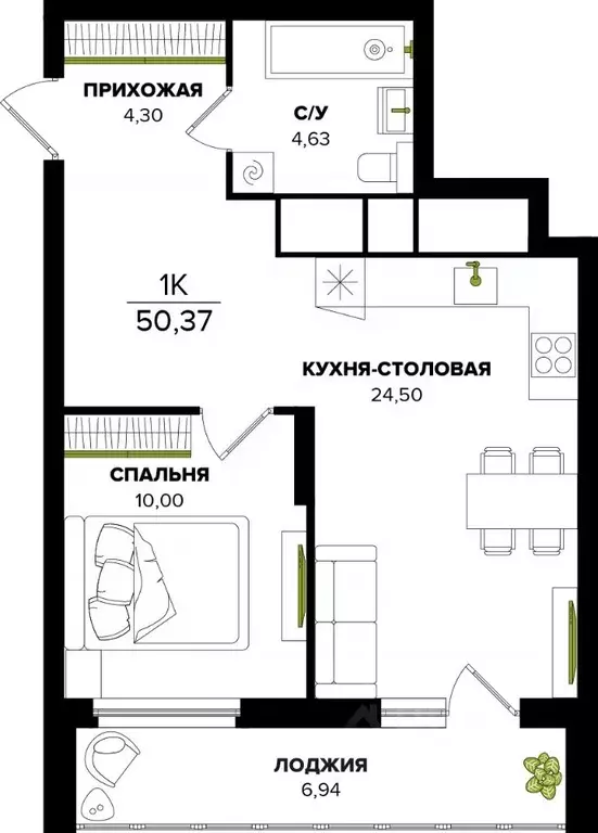 1-к кв. Тульская область, Тула  (50.37 м) - Фото 0