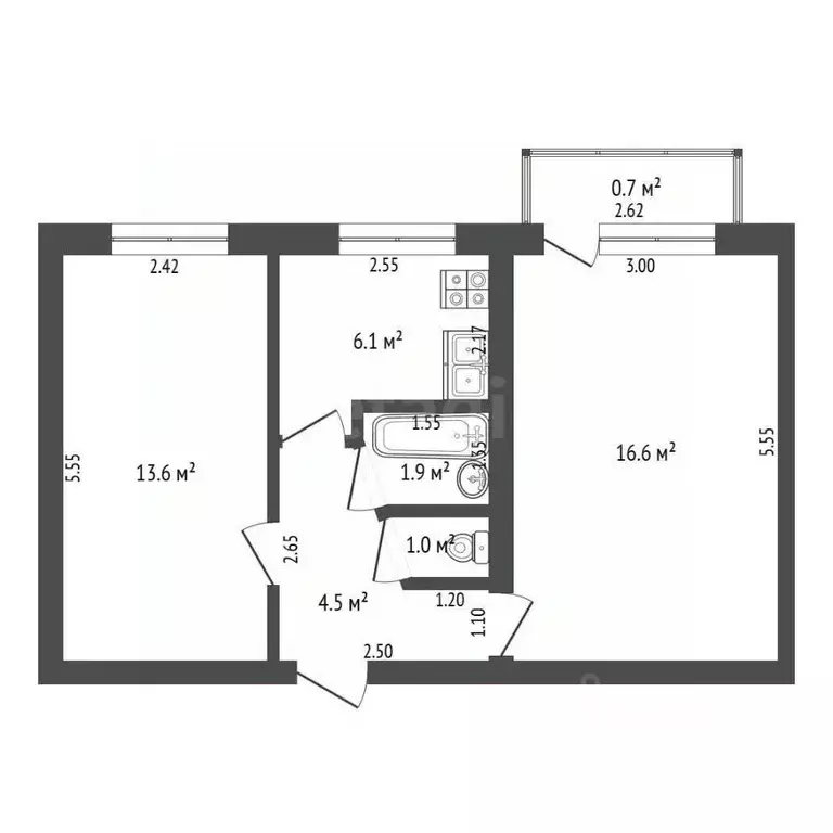 2-к кв. Чувашия, Канаш Восточный мкр, 16 (43.1 м) - Фото 2