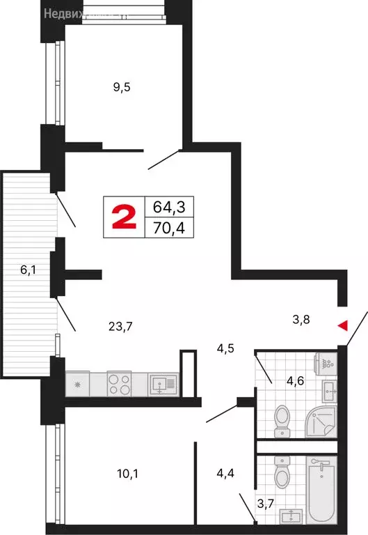 2-комнатная квартира: Москва, ЖК Бестселлер (70.4 м) - Фото 1