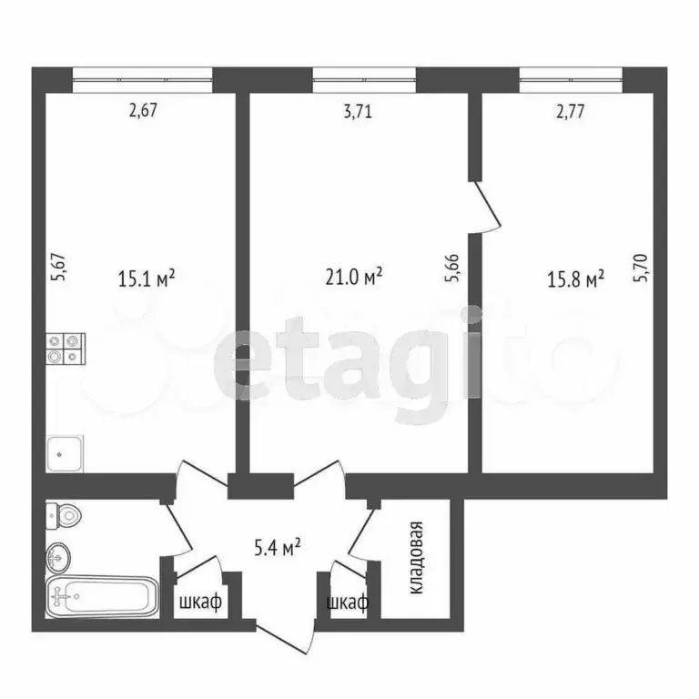 2-к. квартира, 64,9 м, 5/5 эт. - Фото 0
