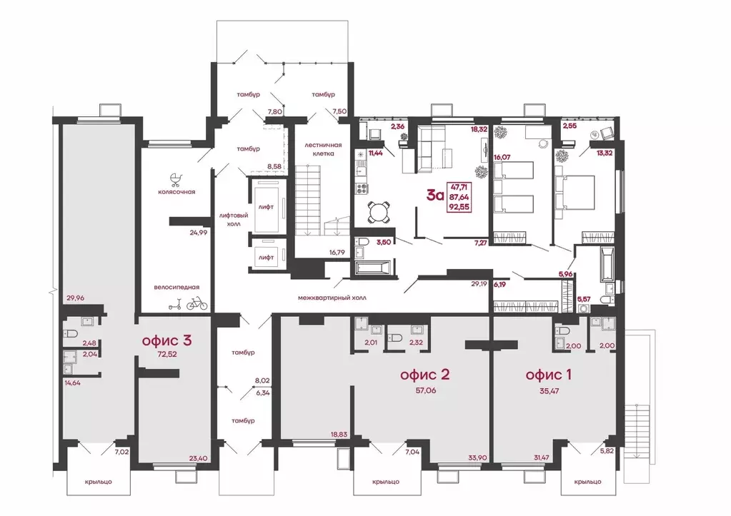 3-к кв. Пензенская область, Пенза ул. Измайлова, 41Б (92.55 м) - Фото 2