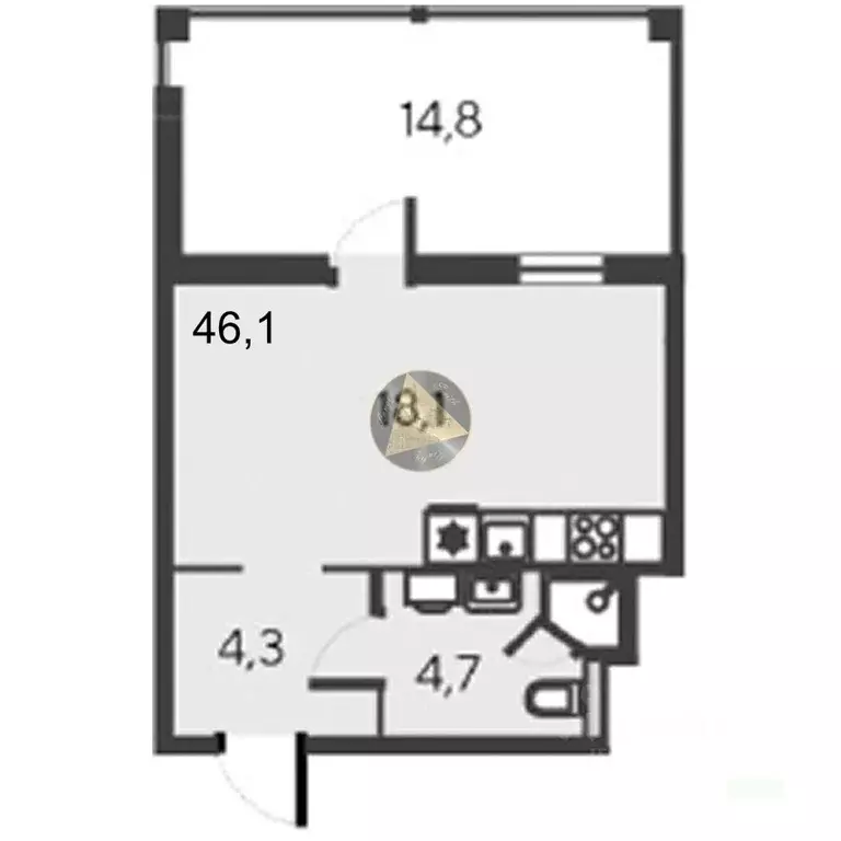 Студия Крым, Евпатория городской округ, Заозерное пгт ул. Аллея ... - Фото 2