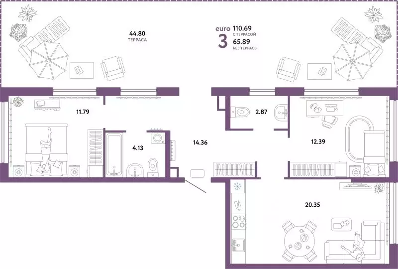 3-к кв. Тюменская область, Тюмень ул. 50 лет Октября, 63к2 (110.69 м) - Фото 1