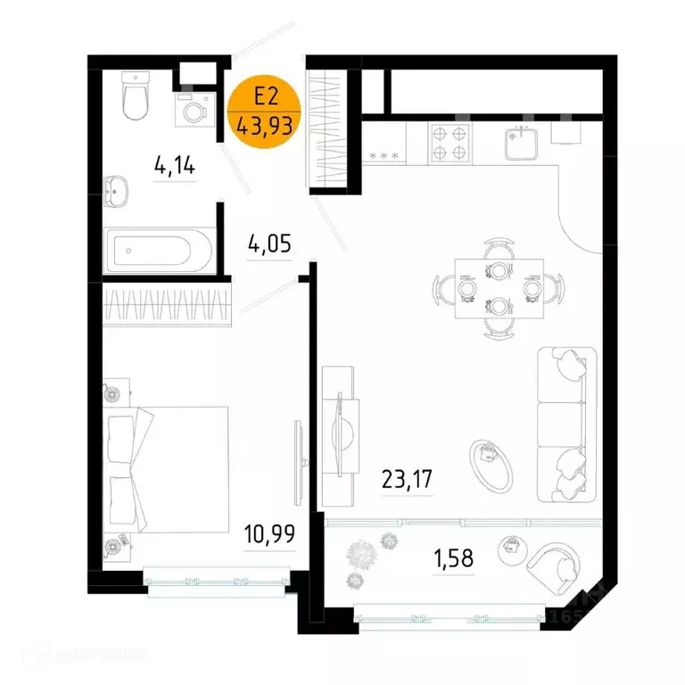 1-к кв. Рязанская область, Рязань ул. Земнухова, 2 (43.93 м) - Фото 0