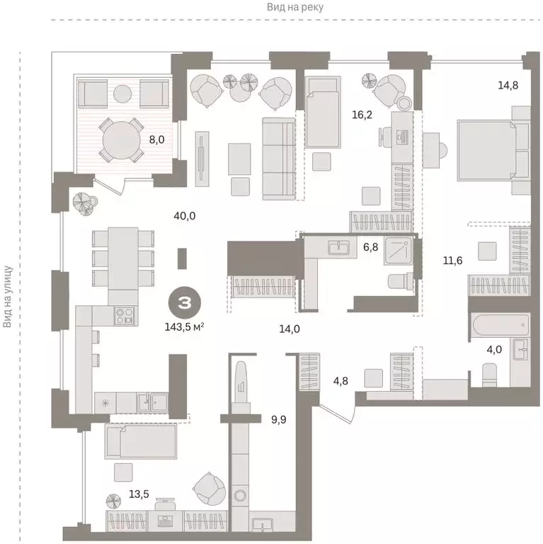 3-комнатная квартира: Тюмень, Краснооктябрьская улица, 4к1 (143.8 м) - Фото 2