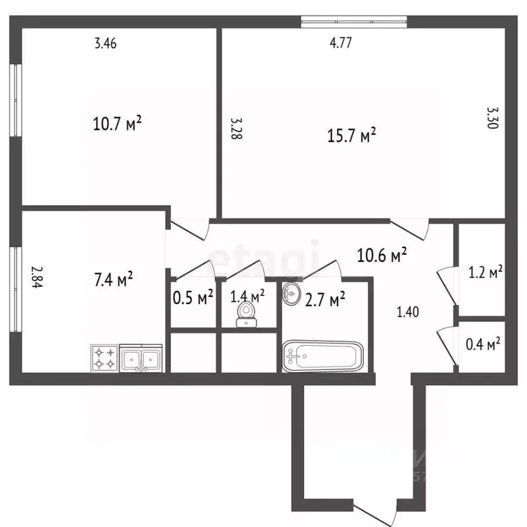 2-к кв. Санкт-Петербург Товарищеский просп., 3К1 (50.6 м) - Фото 2