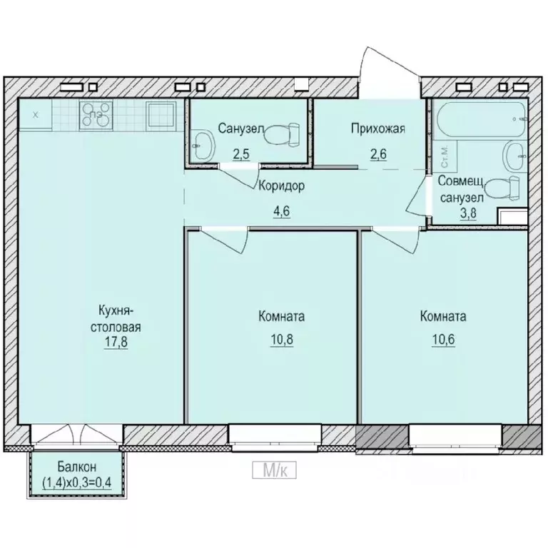 2-к кв. Удмуртия, Завьяловский район, с. Первомайский Санвилл жилой ... - Фото 1