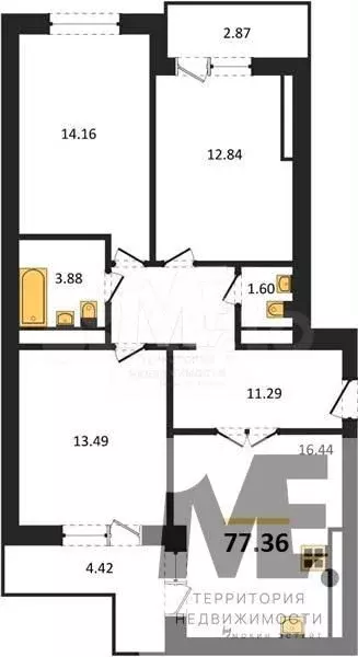 3-к. квартира, 77,4 м, 3/9 эт. - Фото 0