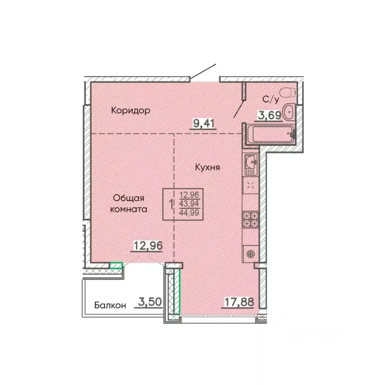 Студия Бурятия, Улан-Удэ Энергетик мкр,  (44.99 м) - Фото 0