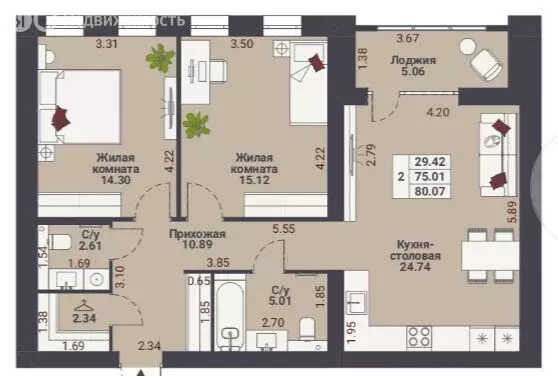 2-комнатная квартира: Йошкар-Ола, Советская улица, 87 (80.07 м) - Фото 2
