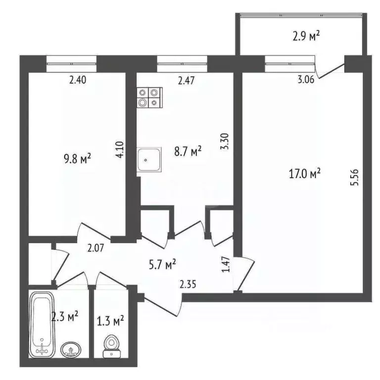 2-к кв. Саха (Якутия), Якутск ул. Богдана Чижика, 20/2 (47.2 м) - Фото 2