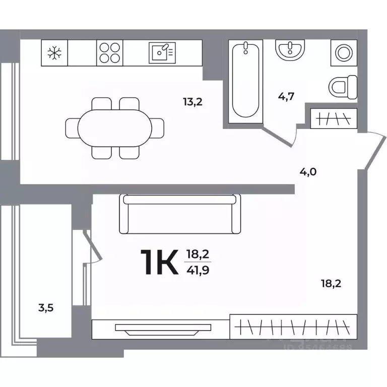 1-к кв. Новосибирская область, Новосибирск Беловежский мкр,  (41.4 м) - Фото 0