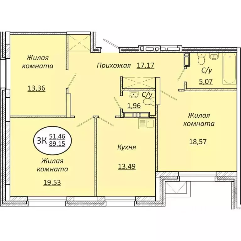 3-к кв. Новосибирская область, Новосибирск  (89.15 м) - Фото 0