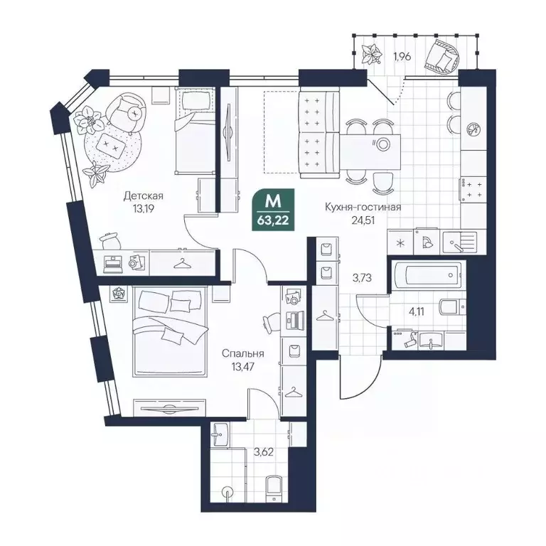 2-к кв. Новгородская область, Великий Новгород Медь кв-л,  (63.22 м) - Фото 1