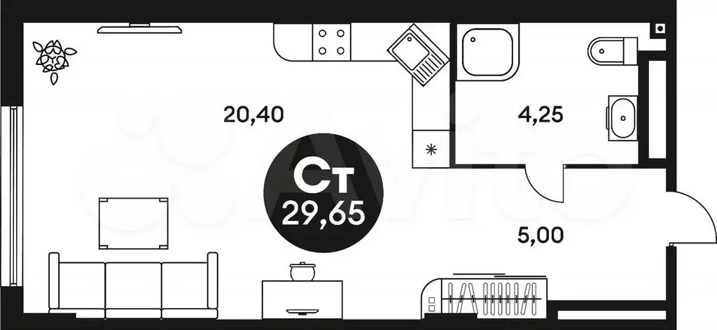 Апартаменты-студия, 29,8 м, 6/15 эт. - Фото 0