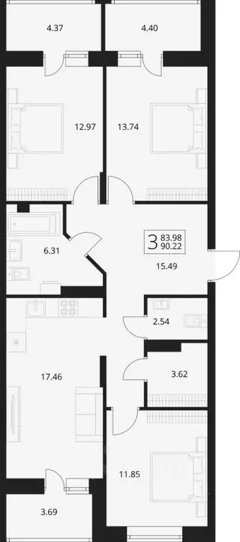 3-к кв. Брянская область, Брянский район, Снежское с/пос, пос. Путевка ... - Фото 1