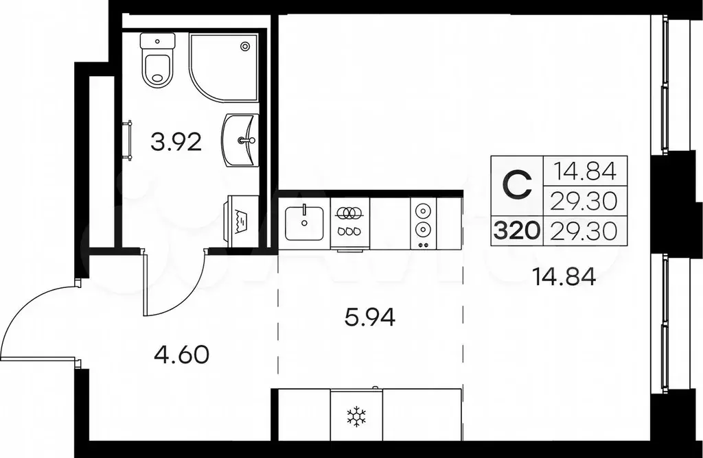 Квартира-студия, 29,3 м, 8/16 эт. - Фото 0