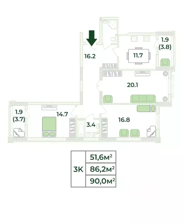3-к кв. Крым, Симферопольский район, с. Мирное, Жигулина Роща мкр  ... - Фото 1