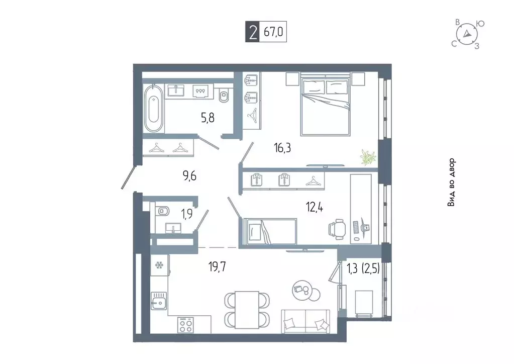 2-к кв. Башкортостан, Уфа Глумилино жилрайон, Аурум жилой комплекс ... - Фото 1