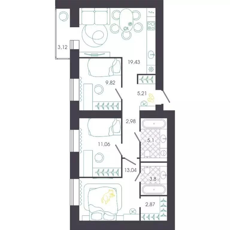 3-комнатная квартира: Пенза, Колышлейская улица, 7 (74.87 м) - Фото 1