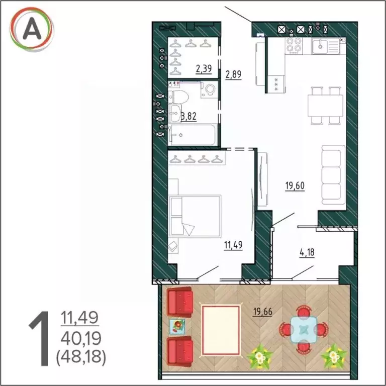 1-к кв. Брянская область, Брянск ул. Ульянова, 24 (48.18 м) - Фото 2