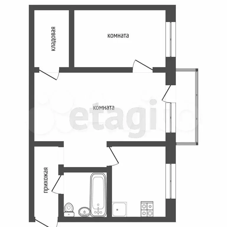 2-к. квартира, 43,9 м, 2/4 эт. - Фото 0