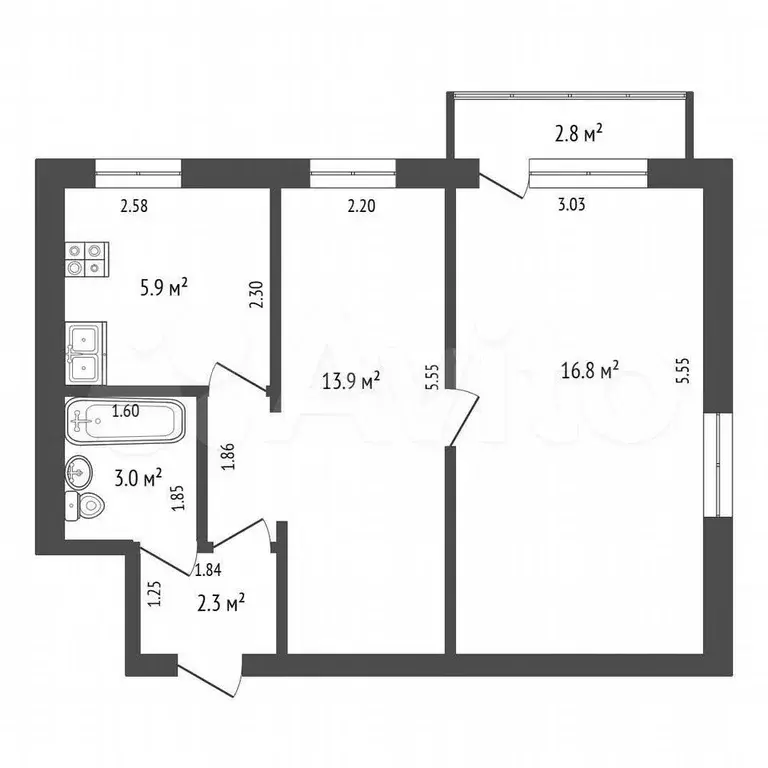 2-к. квартира, 41,9 м, 5/5 эт. - Фото 0