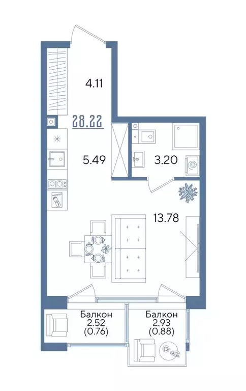 Студия Татарстан, Казань Авторы на Годовикова жилой комплекс (28.22 м) - Фото 1