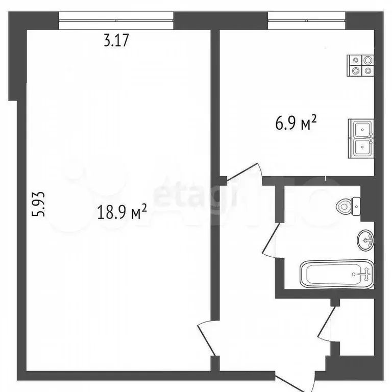 1-к. квартира, 32 м, 7/9 эт. - Фото 1