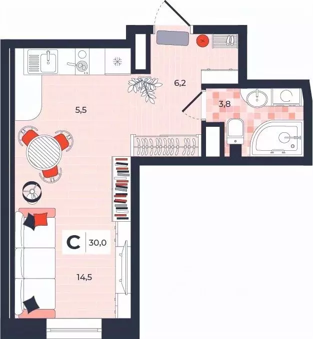 Студия Тульская область, Тула ул. Академика Насоновой, 1А (30.0 м) - Фото 1