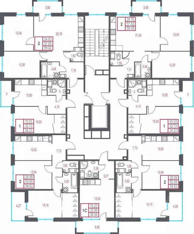 Квартира, 2 комнаты, 54.83 м - Фото 1